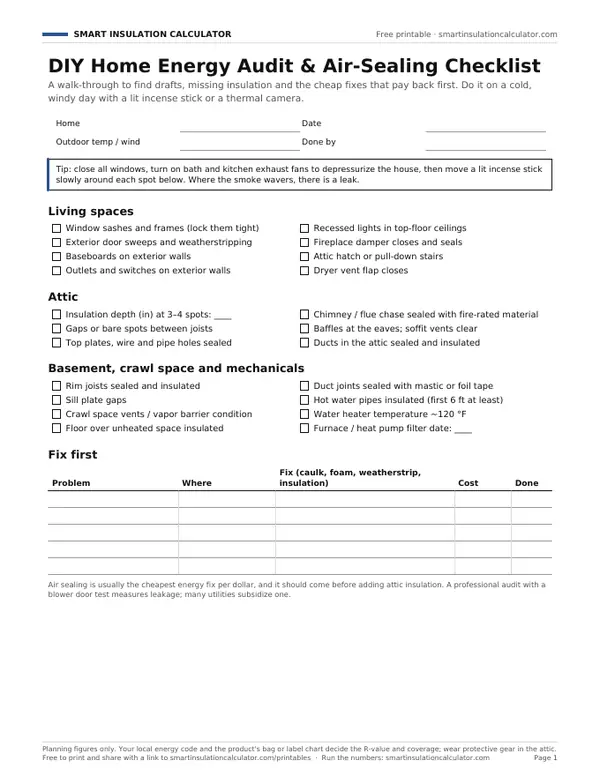 Preview of the free printable DIY Home Energy Audit & Air-Sealing Checklist PDF